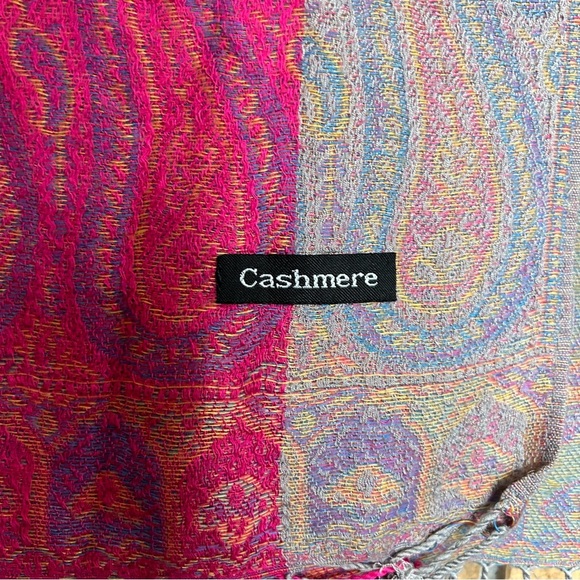 Cashmere Boho Pink Paisley Printed Scarf Wrap Shawl Fringe 70x23” READ - Picture 3 of 9